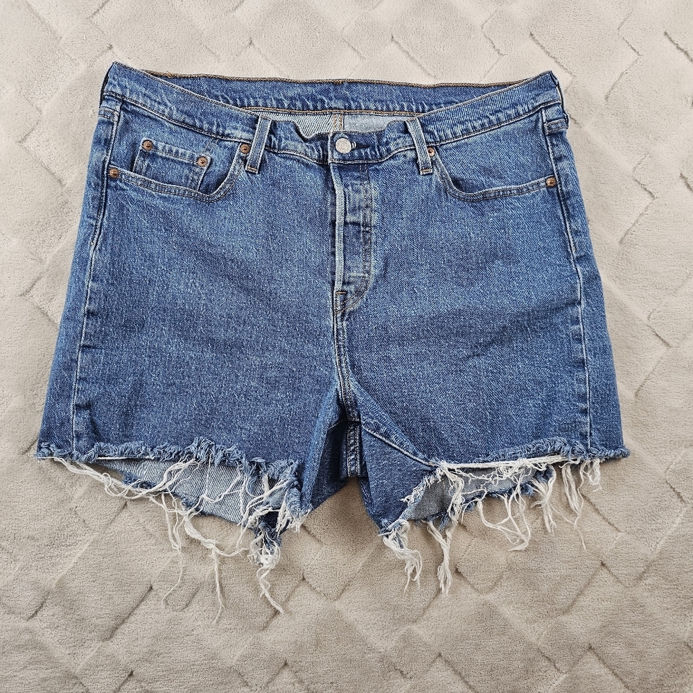 Levi's 501 Denim Cutoff Shorts Womens 16W Blue Rigid Denim Fray Hem